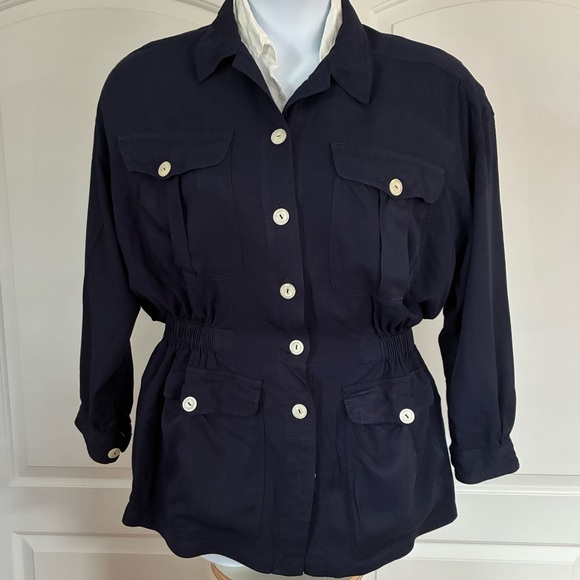 Liz Sport Navy Blue Jacket Large Button Pockets - Picture 1 of 10